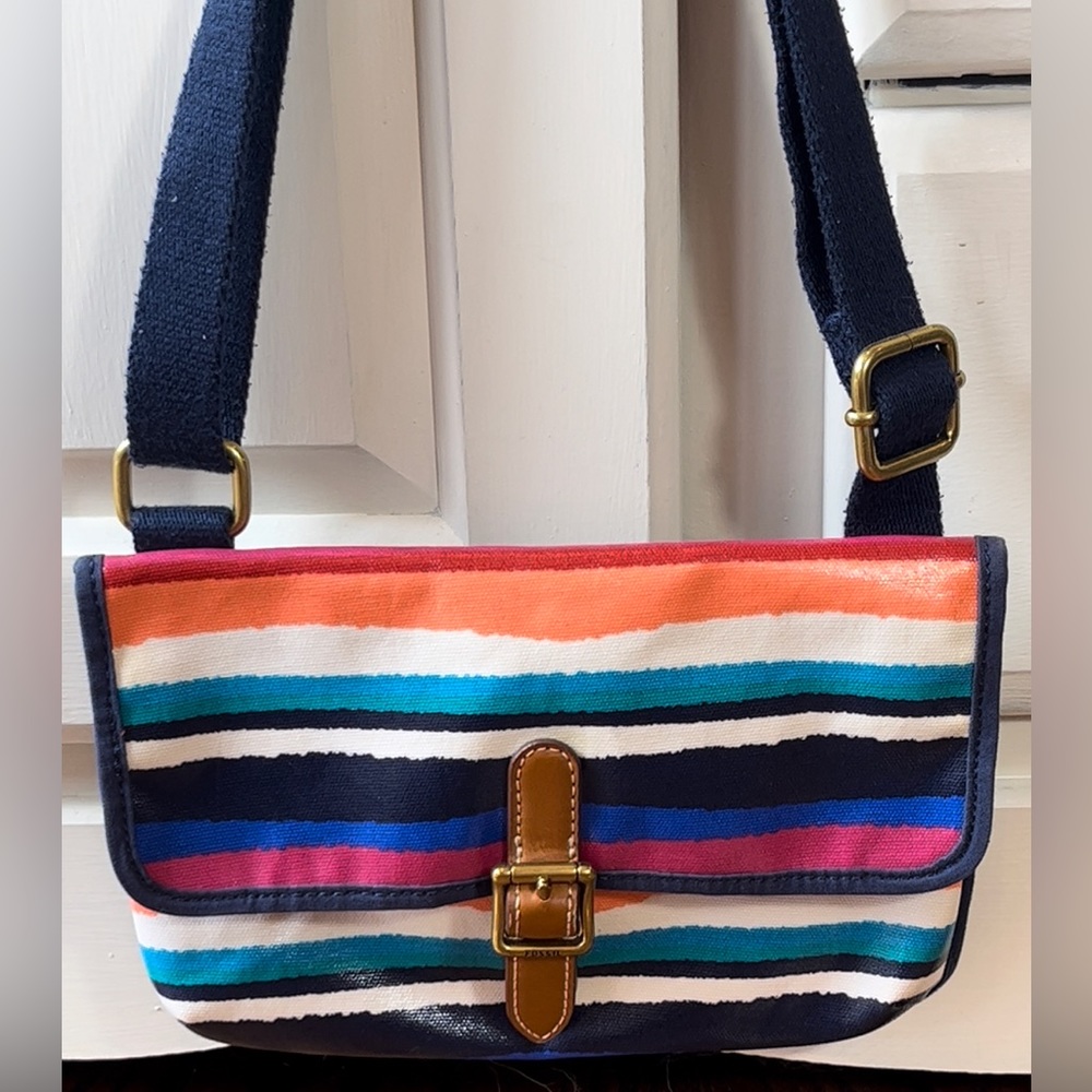 Fossil Coated Canvas Multi Striped Flap Closure C… - image 4